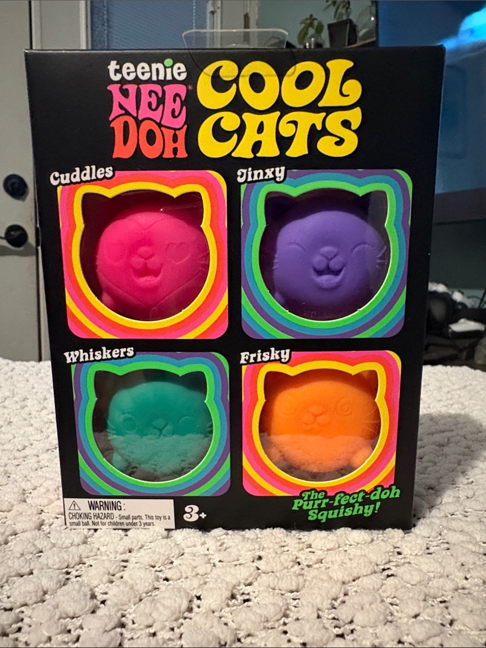 teenie NEE DOH Cool Cats Squishy Toy Set - Pink, Purple, Teal, Orange